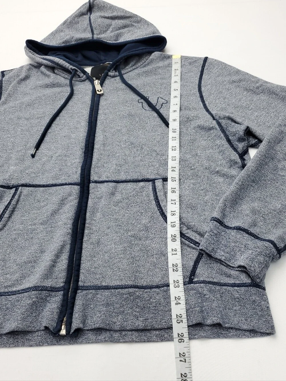 True Religion Men's Heather Gray & Navy Blue Full-Zip Hoodie XL